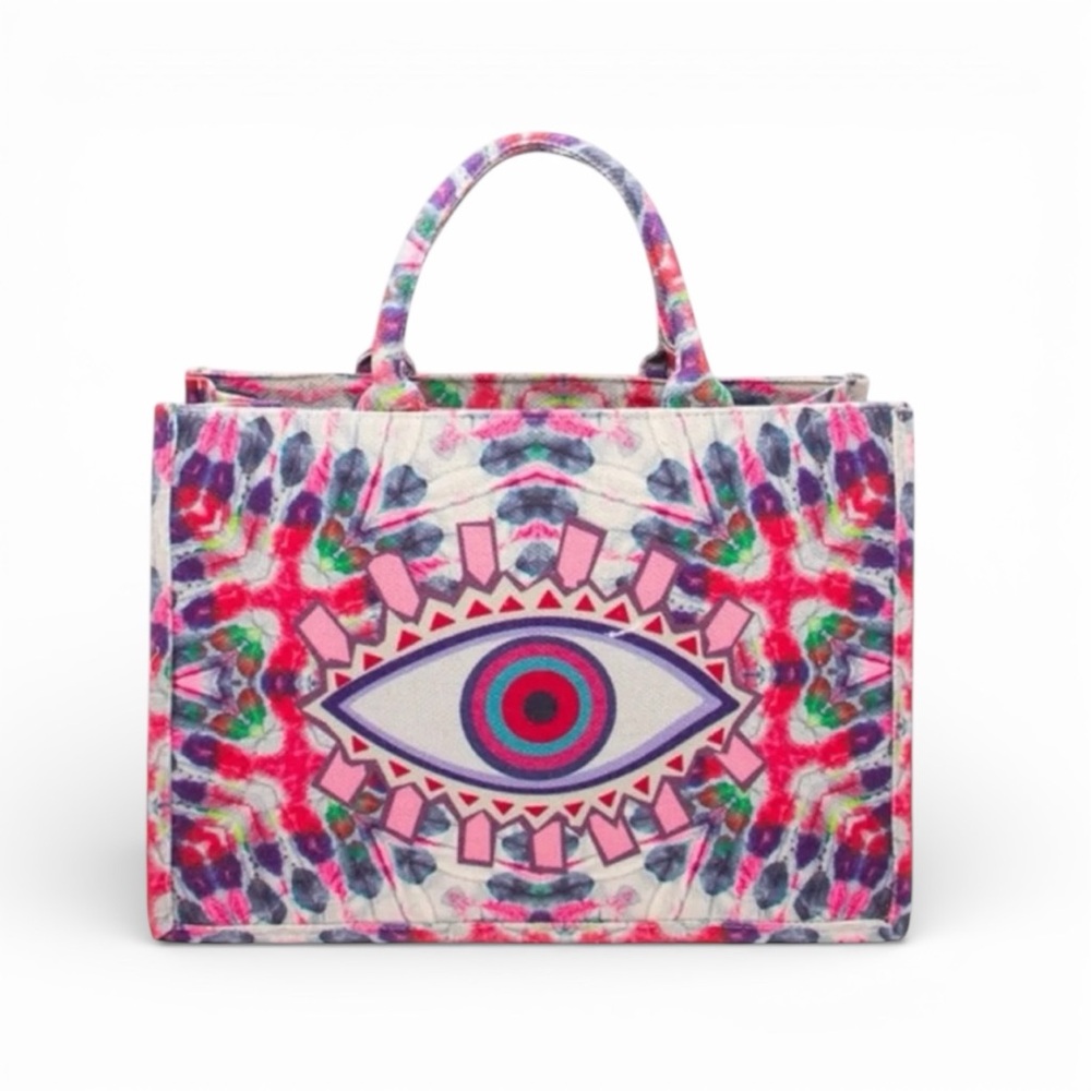 Bohemian Colorful Evil Eye Patterned Reusable Tote Bag New Without Tags